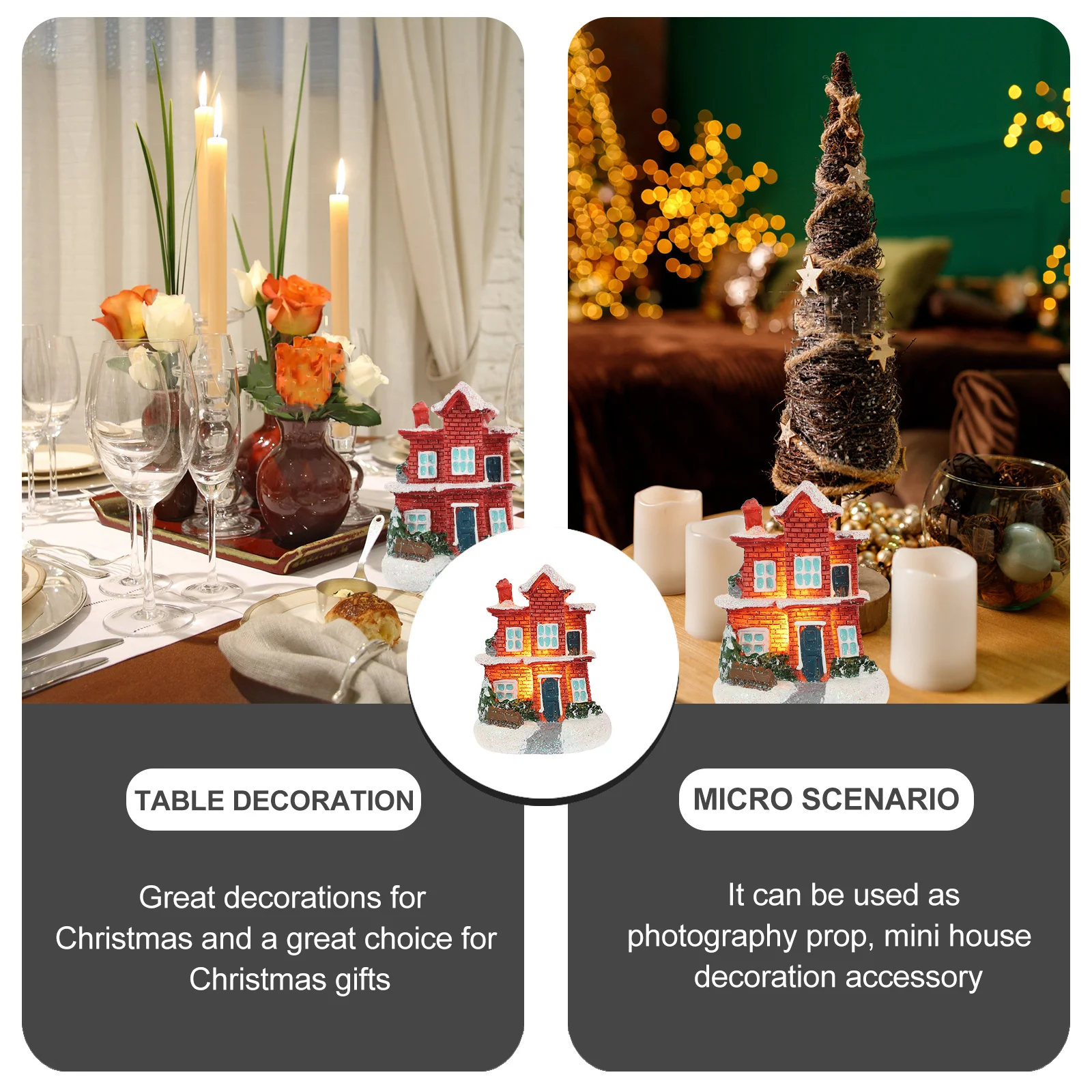 

Resin Xmas Mini Lighted House Luminous Christmas Decoration Xmas Party Ornament Desktop Mini House Home Supplies