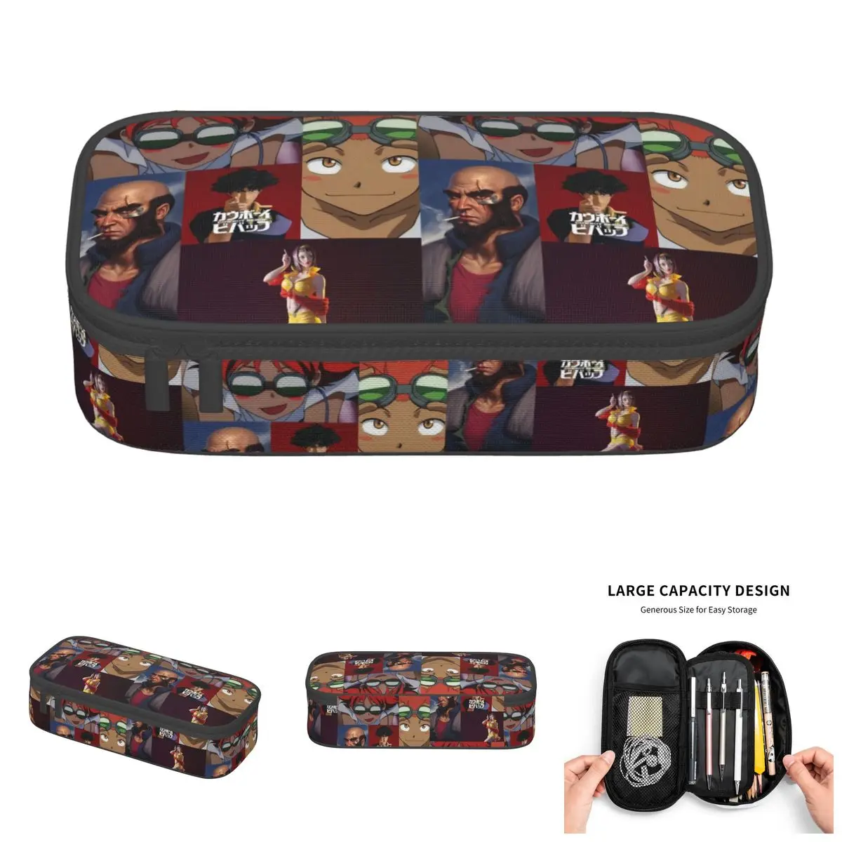 

Cute Anime Cowboy Bebop Checkered Plaid Pencil Cases for Boy Girl Big Capacity Manga Cartoon Pencil Pouch School Accessories