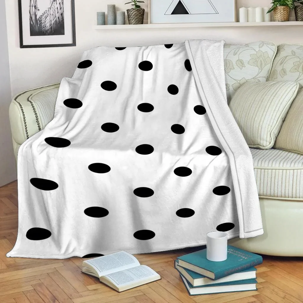 Modern Black Polka Dot Throw Blanket Fleece Sofa Throw Cozy Decorative Couch Bed Picnic Throw for Living Room Home Decor Gift