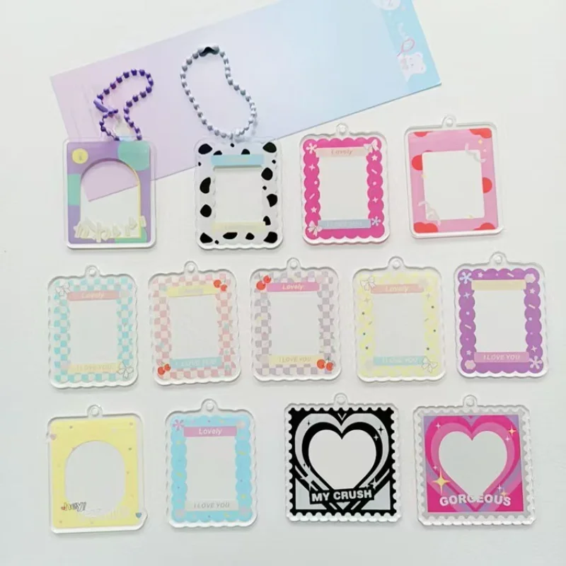 Photo Card Protector Frame, Acrylic Photocard Holder with Chain, Portable Keyring Display Sleeve for Collectible Picture Cards