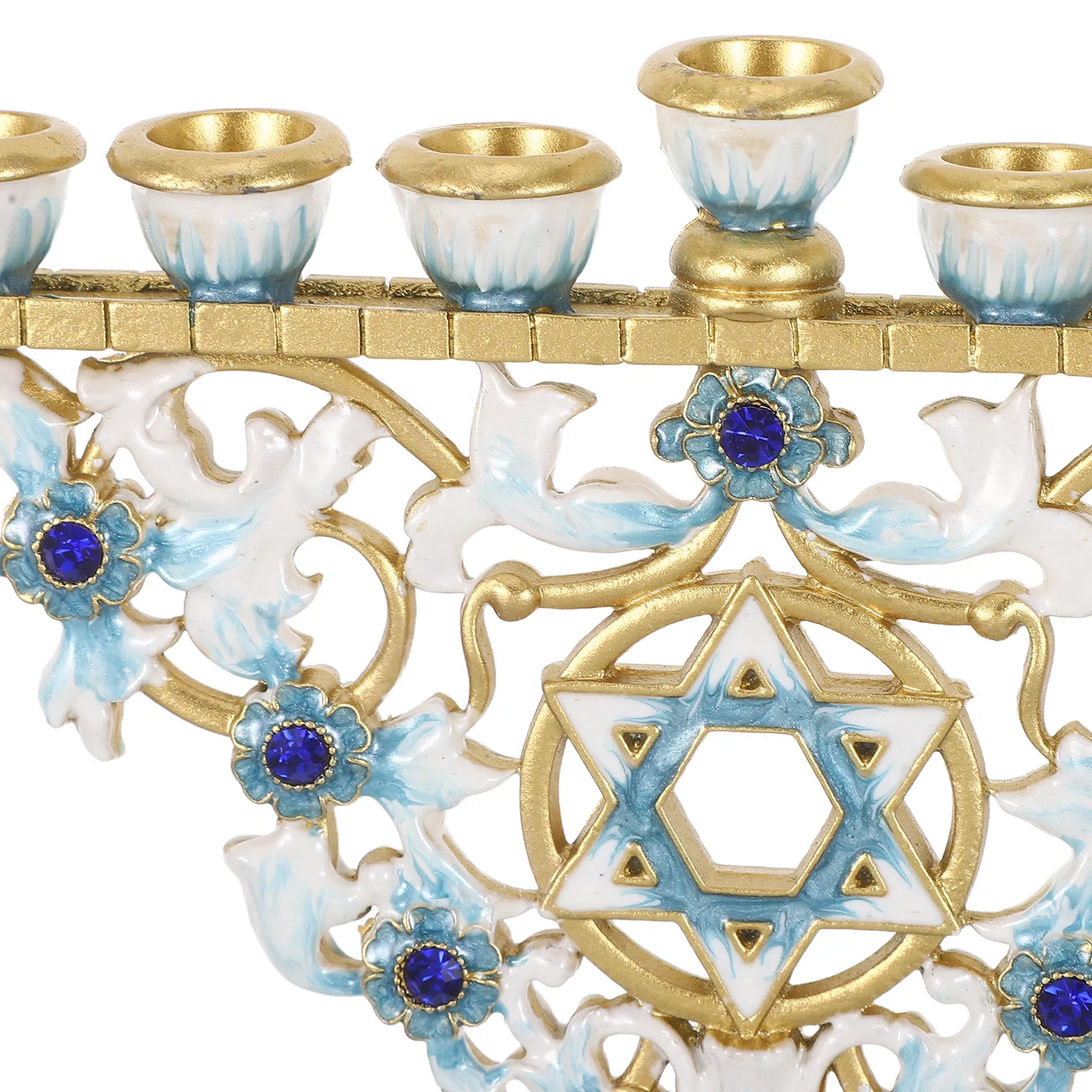 Enamel Hanukkah Menorah 9 Branch Vintage Holder Jewish Decoration Religious Candlesticks Shabbat Table Centerpiece