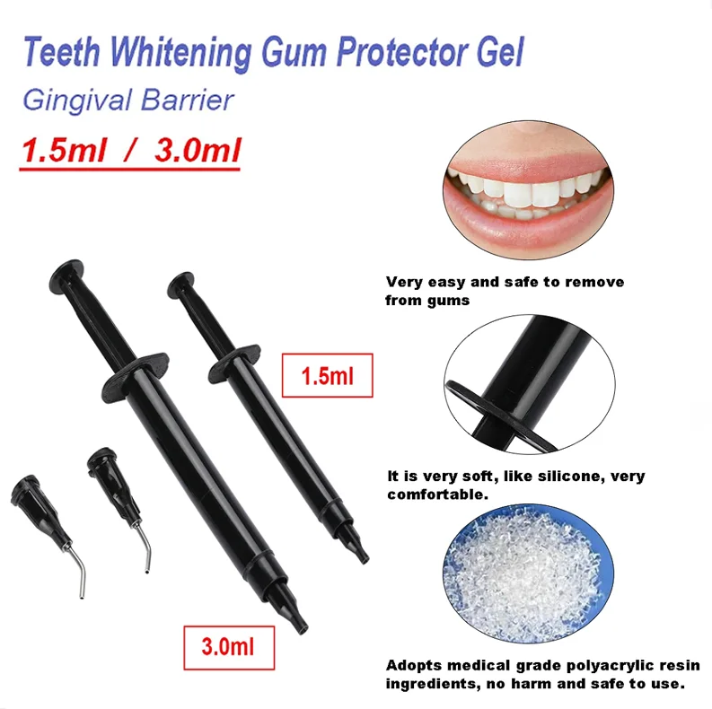 

2Pcs Teeth Whitening Gingival Barrier 1.5/3.0ml Dental Gum Dam Protector Gel Syringe Tooth Bleach Whitener Barrel Oral Care Tool