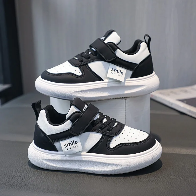 

New Children Sneaker Boys Casual Shoes Black Leather Flat Student Walking Shoes Non-slip Girl Lightweight Sports Tennis Footwear