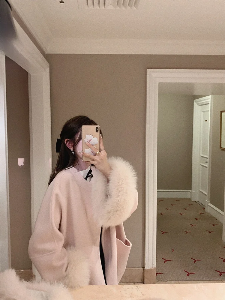 

Пальто Courtauld London Sweetheart e Girl Aosphere с меховым воротником, корейский стиль, прямой крой, шерстяная верхняя одежда