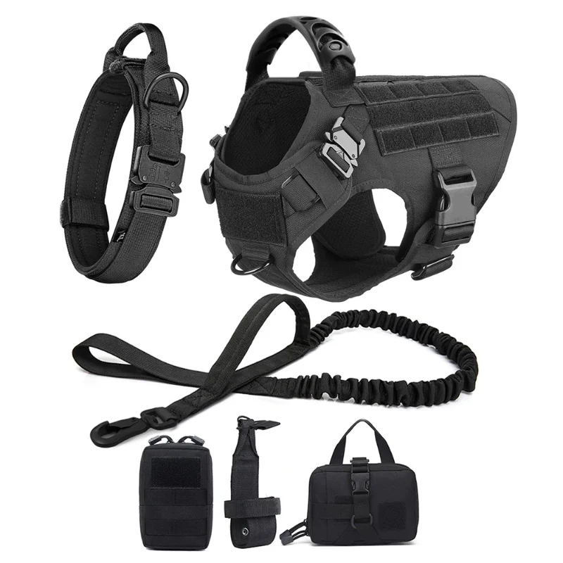 

Large Dog Collar Military Dog Harness Leash Molle Pouches Pet Training Vest Tactical German Shepherd Harnesses Dogs Accessories