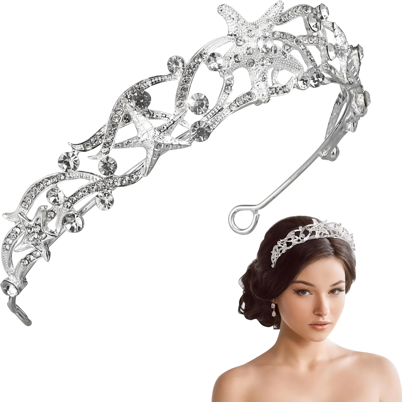 Stars Crown Rhinestones Delicate Bridal Tiara Wedding Hair Accessory Elegant Headpiece for Women Pageant Prom Stars Crown