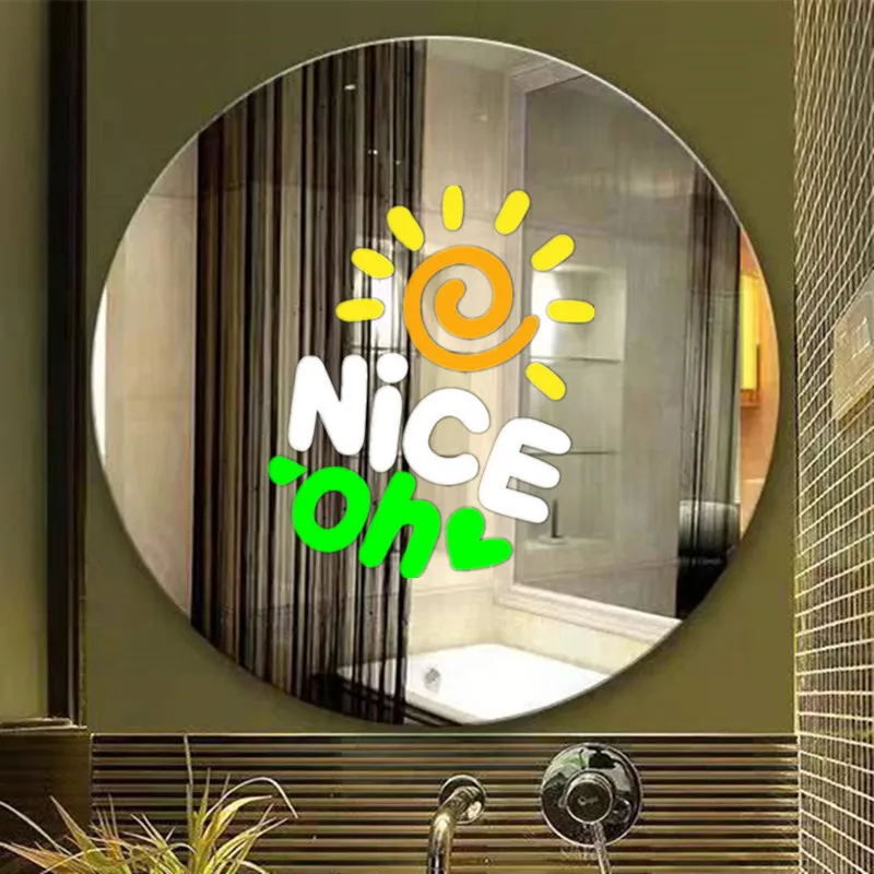 

30cm Round Wall Mirror With Cute Sun Nice Sticker Acrylic Circle Mirrors Artwork Home Kitchen Restaurant Store Decoration