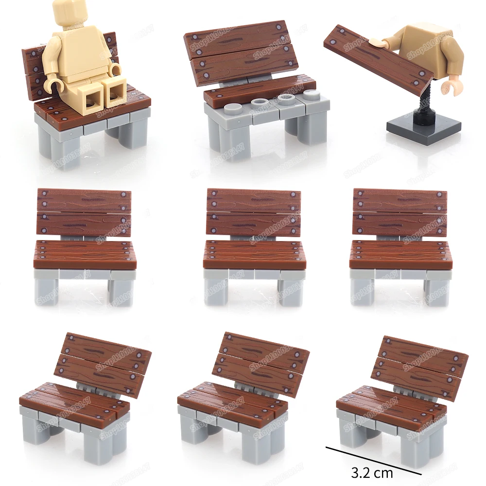 Holzmaserung Bank Drucken Gebäude Block Montieren Moc Figuren Garten Rest Stuhl Szenen Freizeit Modell Kind Weihnachten Geschenk Jungen Spielzeug