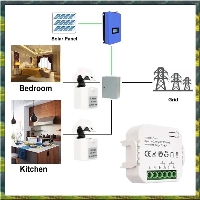 

ABGZ Zigbee Wi-Fi счетчик энергии двунаправленный с датчиком тока зажима Tuya Smart App Monitor Power 80A 240V, 1 канал 1CT Dura