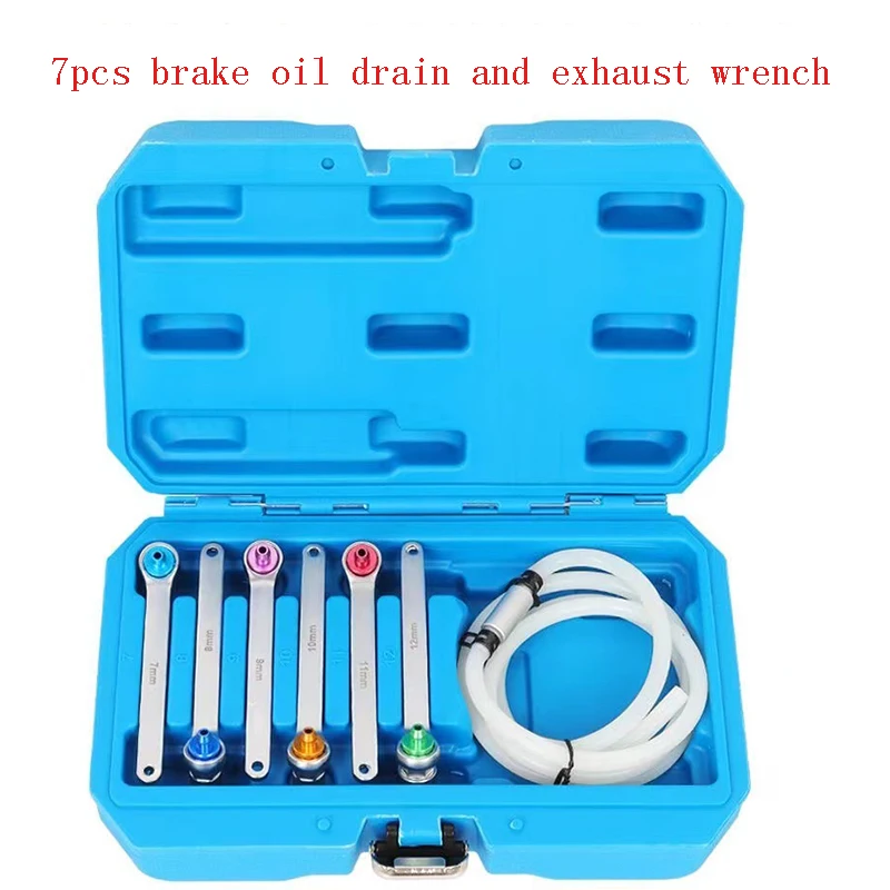 

Brake bleeder wrench kit 7mm 8mm 9mm 10mm 11mm 12mm, with 6 pieces of 12 point wrench 1.2m brake fluid clutch bleeder hose