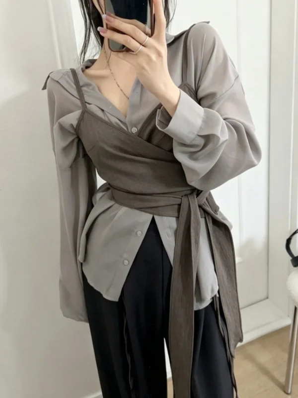 Adjustable Waist V-Neck Cross Strap Short Crop Top Women's Fashionable Autumn Wearable Versatile Slim Fit Layering Tank Top