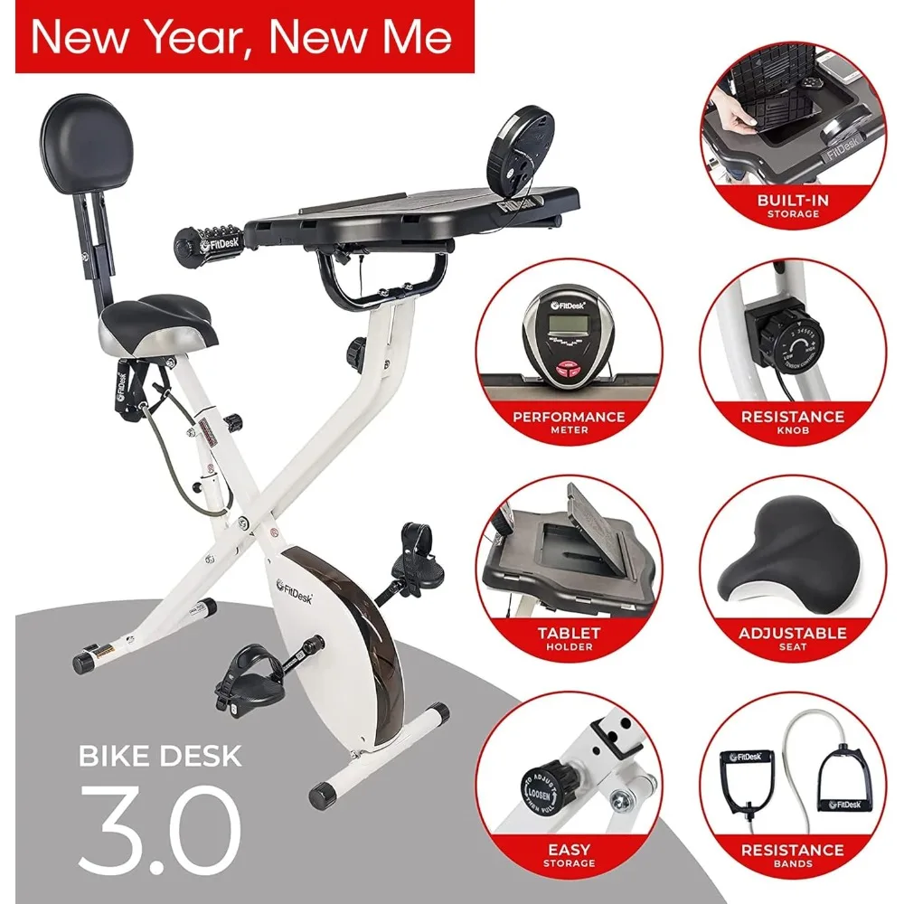 Bike Desk 3.0 - Adjustable Height Standing Desk Exercise Bike, Built-in Tablet Holder, Lightweight Stationary Desk