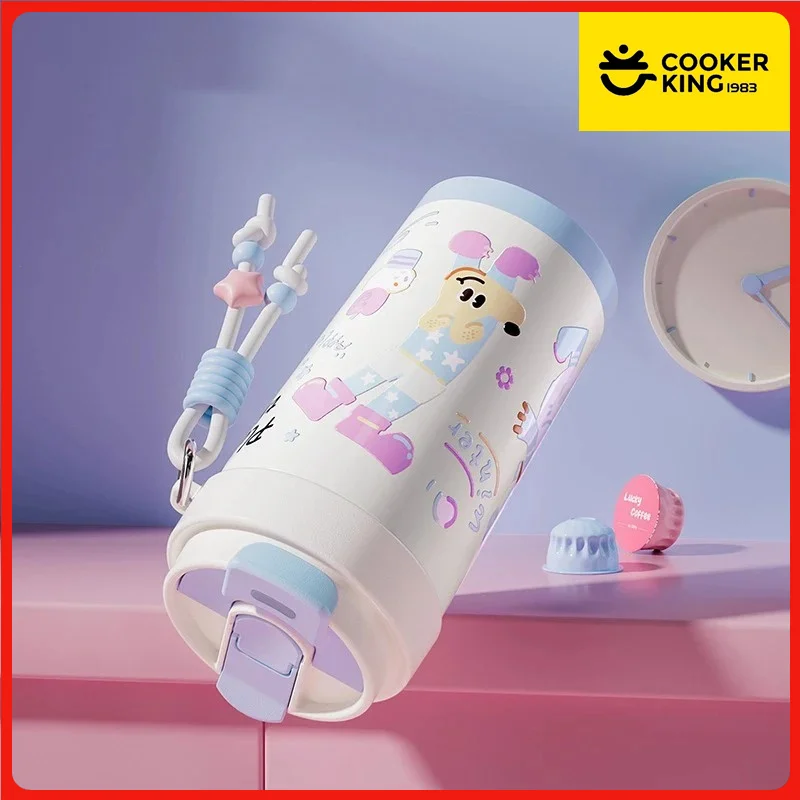 

COOKER KING 420 мл кофейная чашка из нержавеющей стали, дорожная кружка, термос, милый мультяшный соломенный стакан, изоляционная соломенная чашка, сохраняющая льду, изолированная