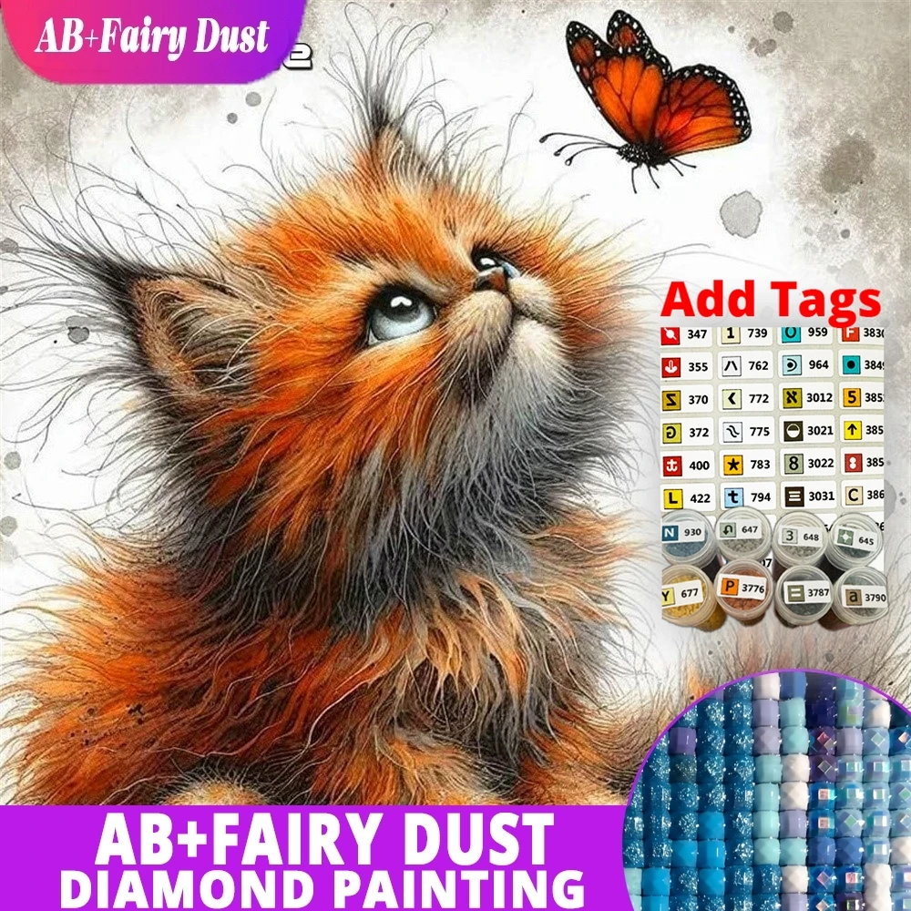 

AB Fairy Dust DMC stickers Diamond Painting Cat Picture Of Rhinestones Diamond Embroidery Butterfly 5D DIY Kits Mosaic Animal Ha