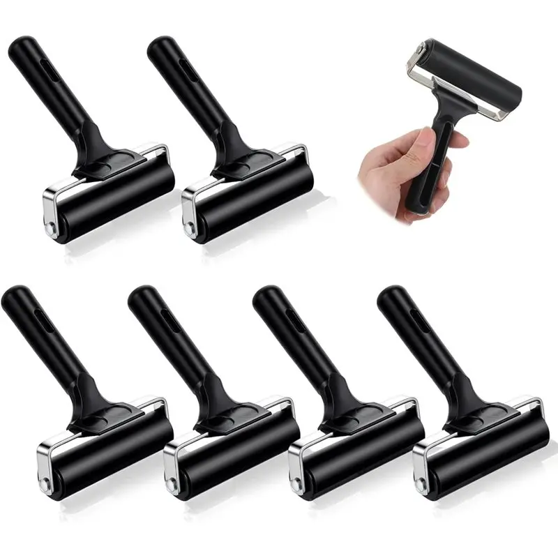 

A68P-6 Pcs Brayer Roller,Black Printmaking Roller Handle Comfortable Painting Rollers For Printing,Painting,Printmaking
