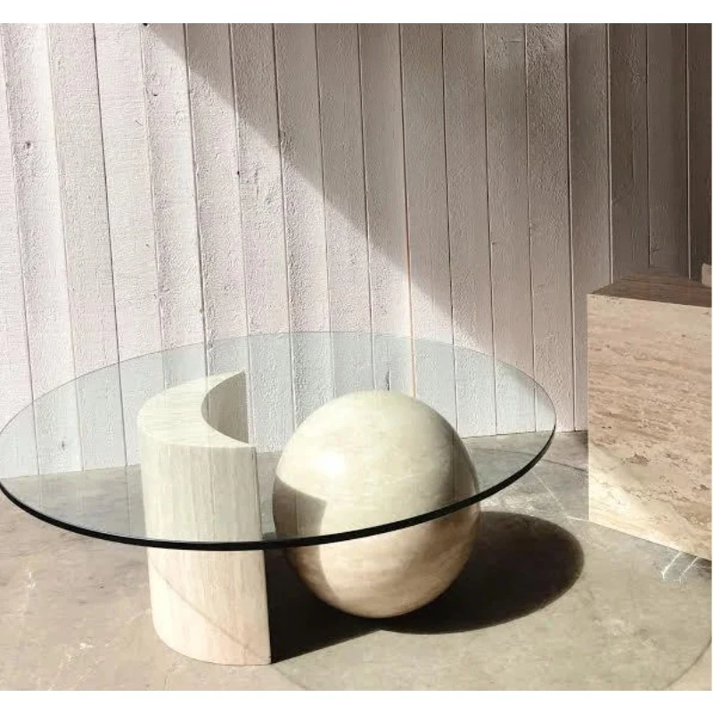 Light Luxury Model House Marble Coffee Table Post-modern Lime Flower Ball And Moon Glass Coffee Table