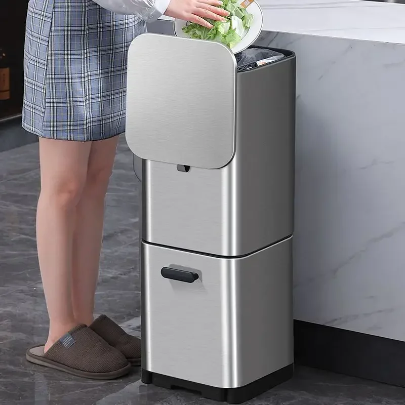 

Double Classified Garbage Can Large Sterilize Domestic Dry Wet Intelligent Induction Stainless Steel Trash Household Waste Bins