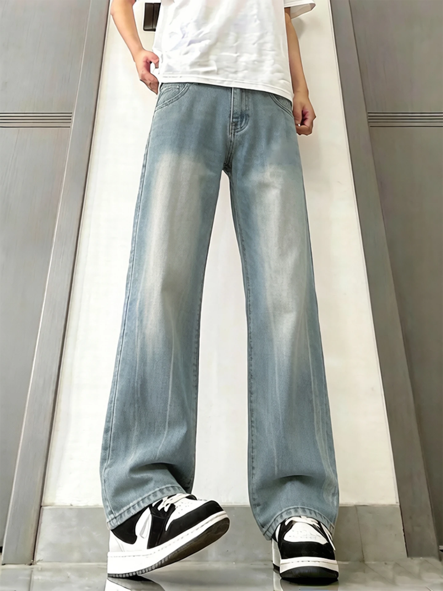 

American Sle Tie Dye Lyocell Men's Summer Thin Straight Leg Jeans Vibe Slimming Pants mid Waist Classic Wa Casual Jeans