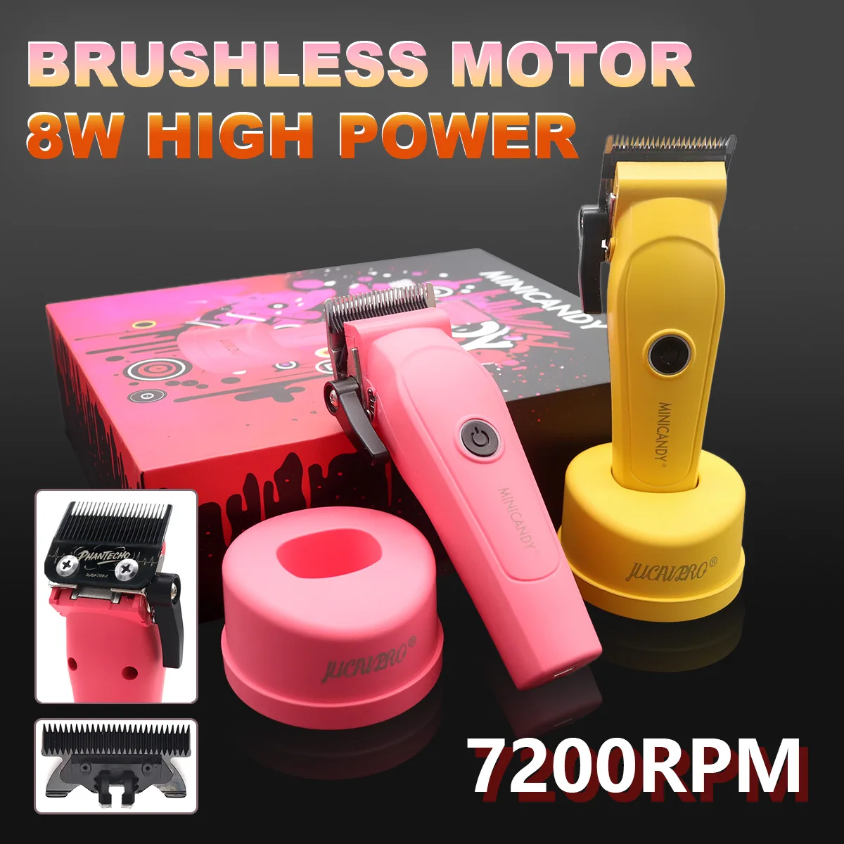 Cortadora de pelo JUCAI JC-06 para hombre, cuchilla que se desvanece, Motor sin escobillas de 7200RPM con cargador de Base, Máquina para cortar cabello profesional de 3200mhA