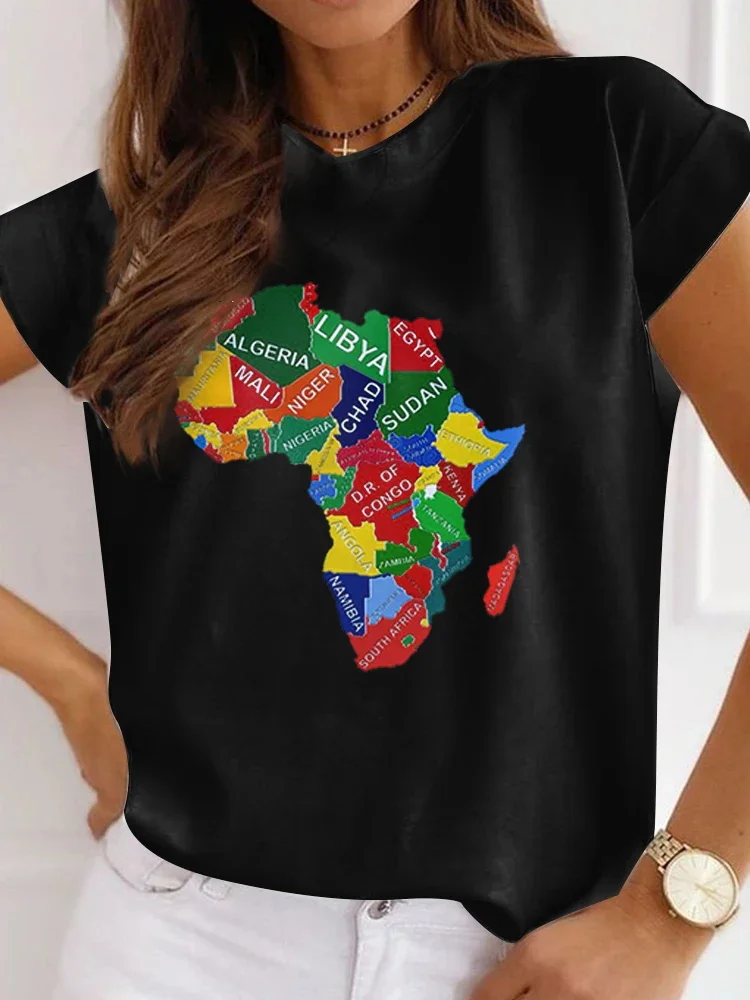 تيشيرت نسائي بأكمام قصيرة برقبة دائرية ، تيشيرت فضفاض ، مطبوع ، كاجوال ، ملابس نسائية أفارقة ، مقاس كبير ، مضحك ، جديد #4