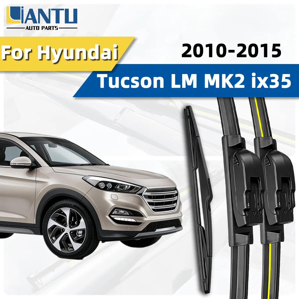 3-teiliges Scheibenwischer-Set für vorne und hinten, passend für Hyundai Tucson LM MK2 IX35 2010-2015, Windschutzscheibenwischer, leiser Wischer, Autozubehör 2014