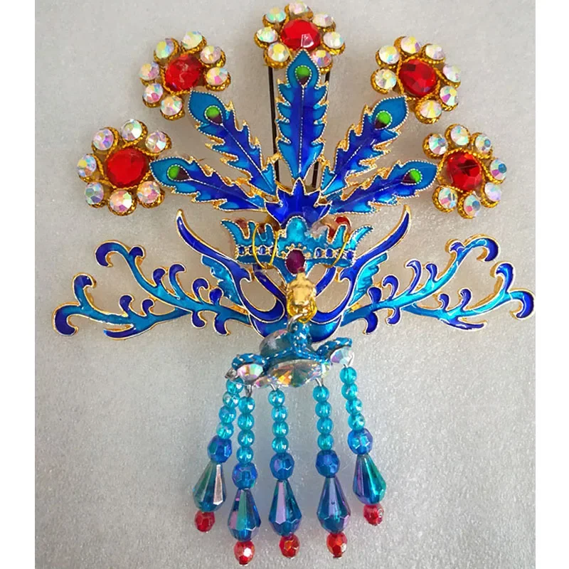 Заколка для волос в китайской традиционной оперы, горящий синий головной убор ручной работы, для оперы Кун, элегантный косплей Кантонской оперы Huangmei Opera Заколка для волос в китайской традиционной оперы, горящий синий головной убор ручной работы, для оперы Кун, элегантный косплей Кантонской оперы Huangmei Opera