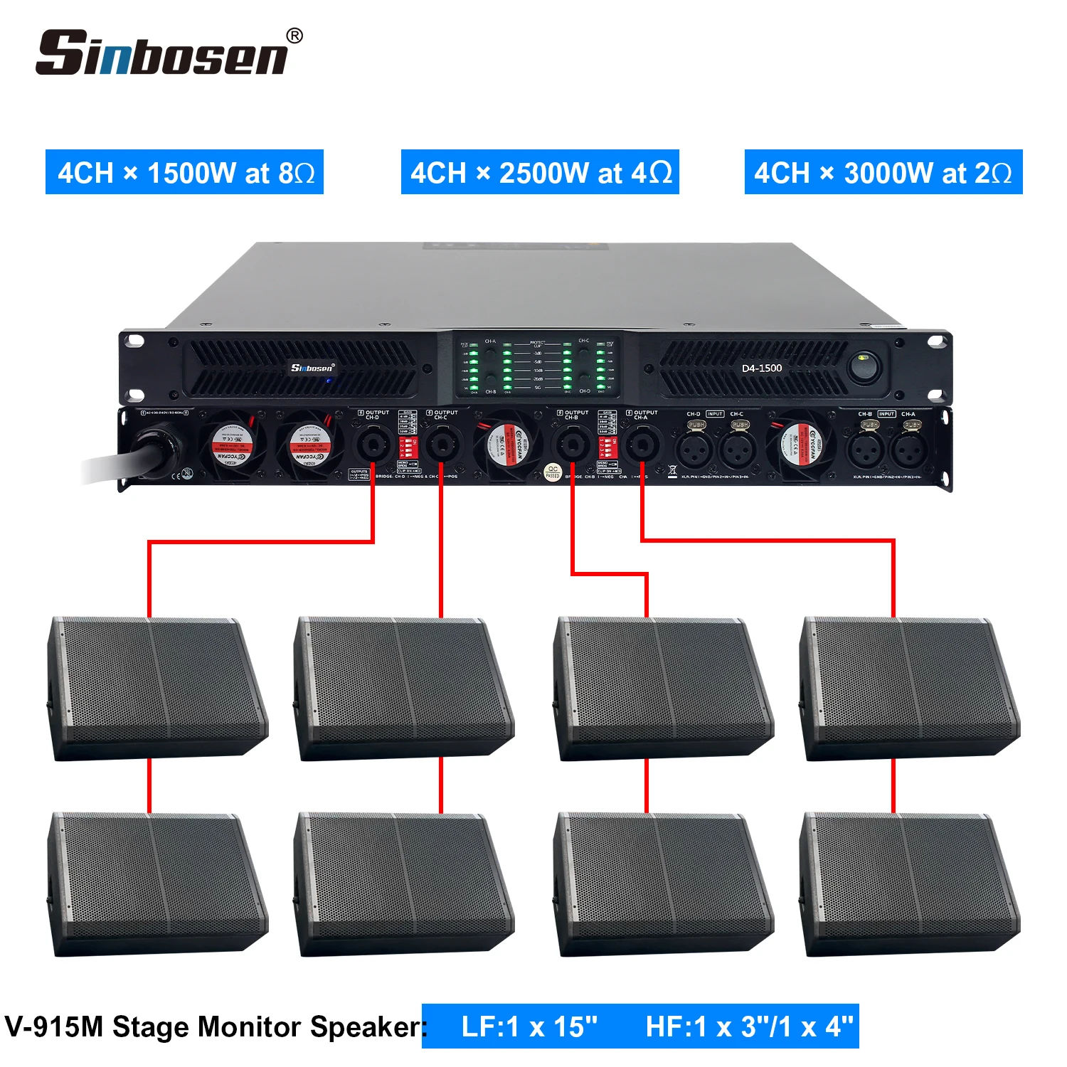 D4-1500 Quality Imported Capacitors PFC Gallium Nitride Digital Class D 1500 Watt Power Amplifier