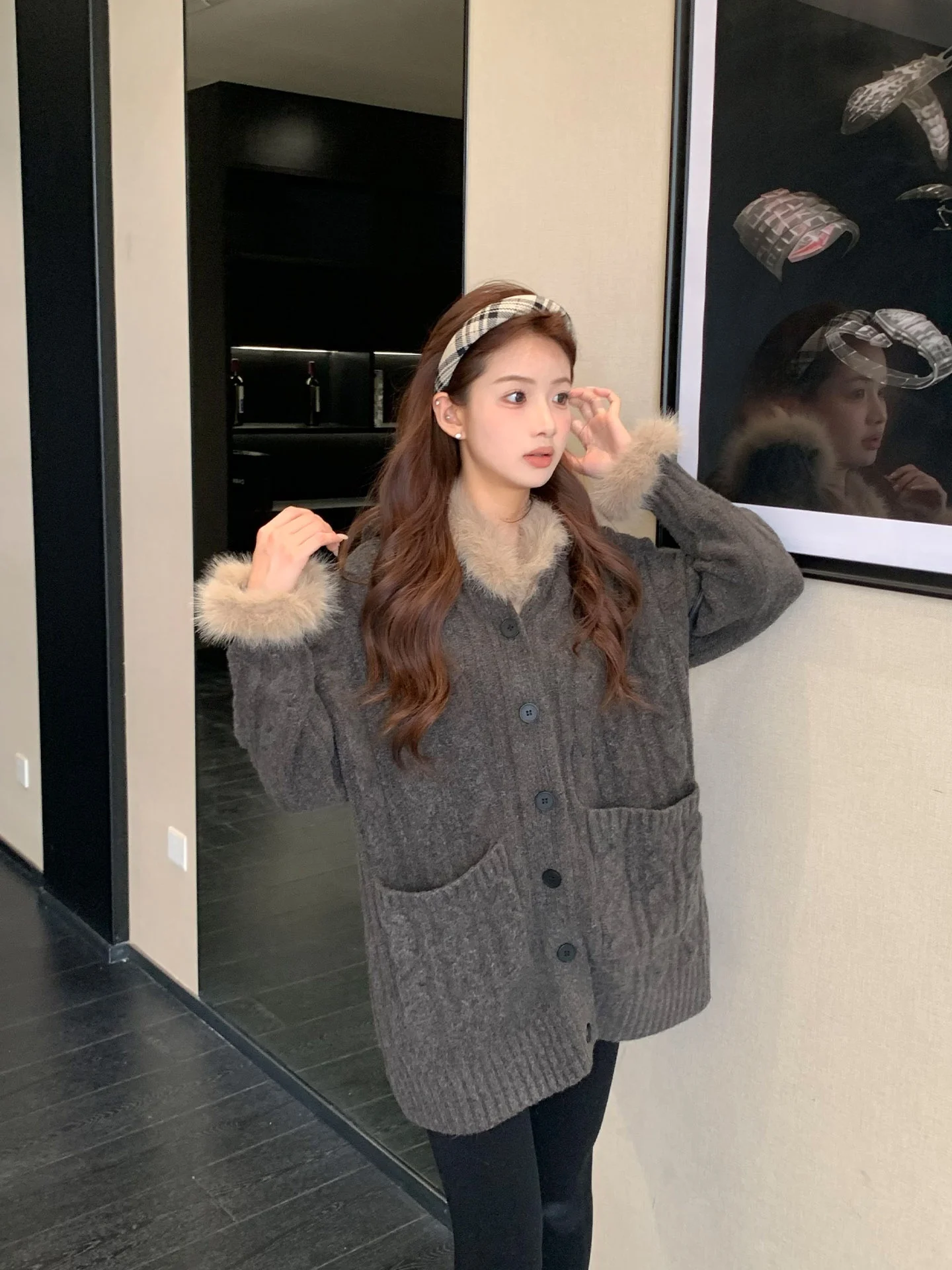 

Women's Knitted Hat Coat with Orange Tree Pattern Winter Long Sve Loose Fit Casual Sle Polyester Acrylic Wool Blend