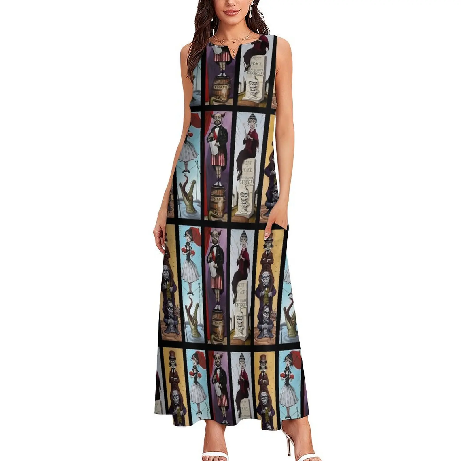 Haunted Mansion Dress Stretching Portraits Cute Maxi Dress Street Style Casual Long Dresses Lady V Neck Graphic Big Size Clothes