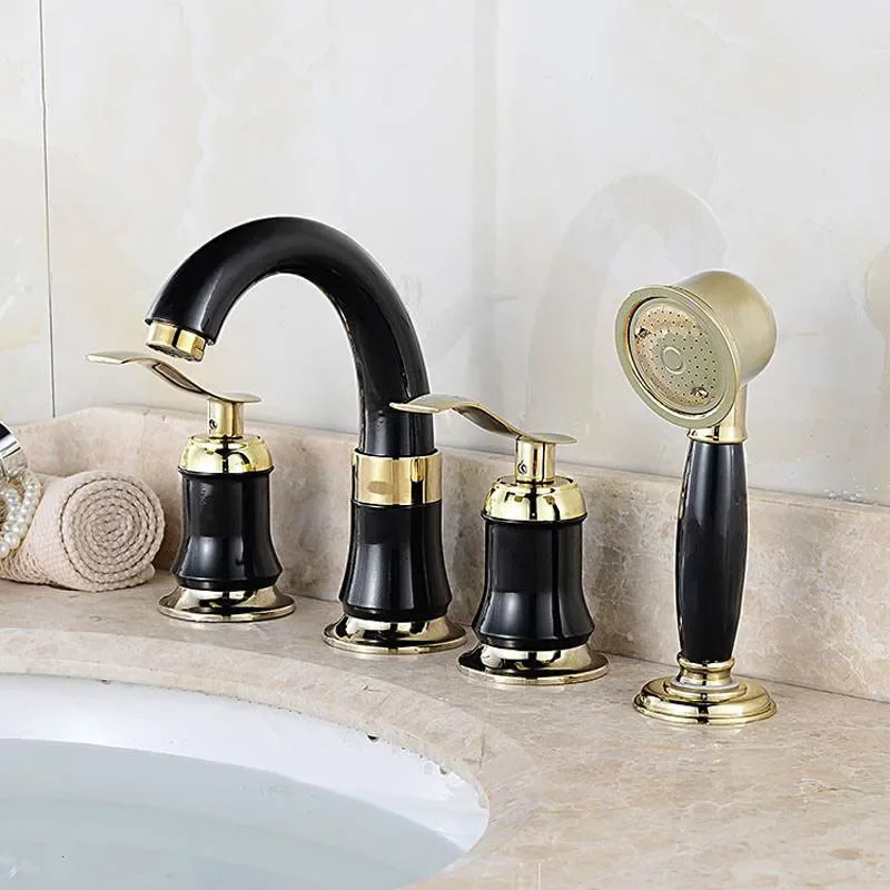 4Pcs Bathtub Faucet Bathroom Shower Faucet Set Deck Mounted Water Tap Mixer Spray Handheld Shower Head Bath Sink Basin Faucet