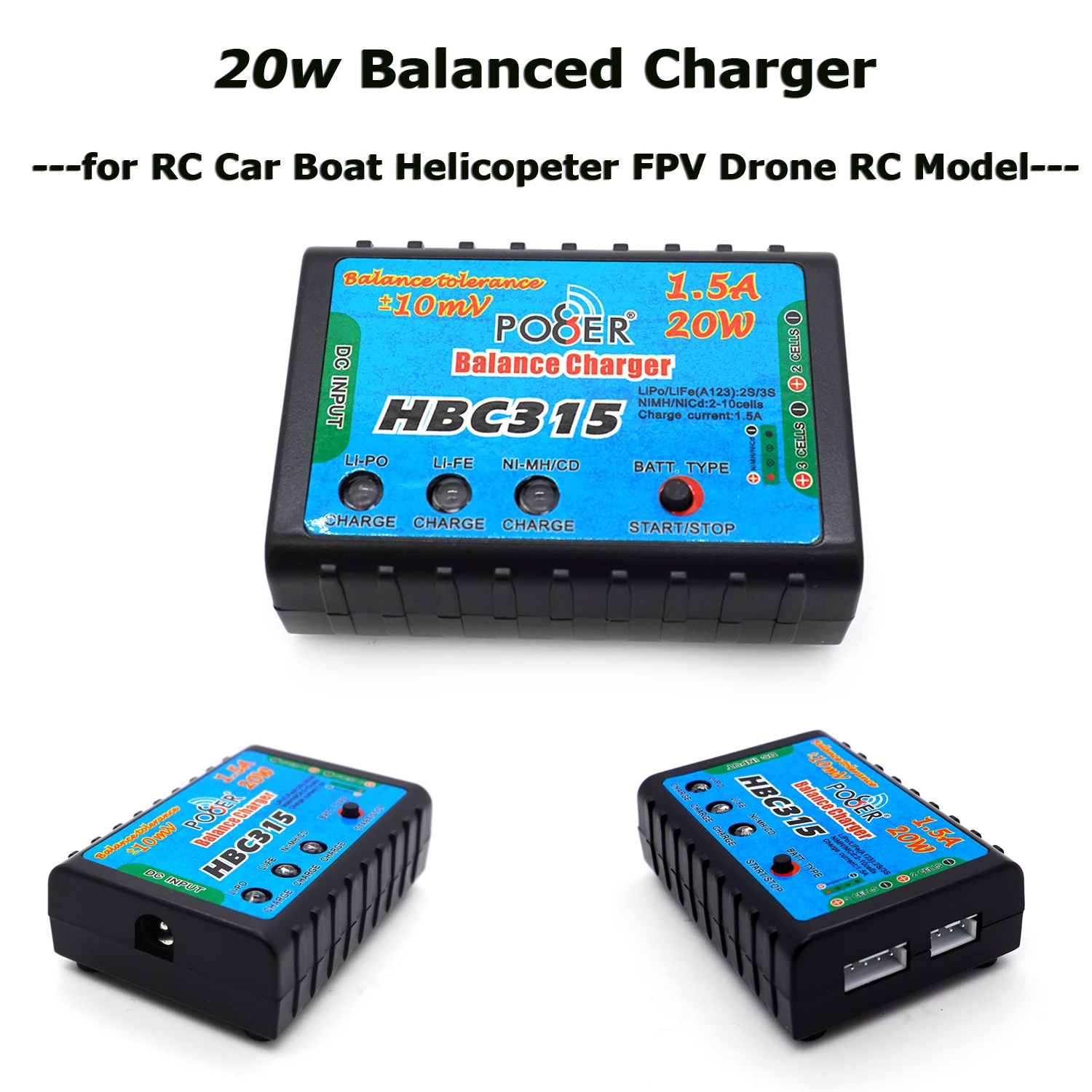 HBC315 20w 1.5A Balanced Charger with Adaptor for RC Car Boat Helicopeter FPV Drone RC Model Lipo LiFe NIMH/CD Battery Charger