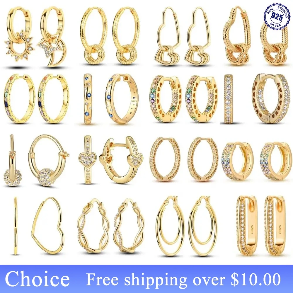 New Style 925 Sterling Silver Golden Color Series Women's Earrings Fit Original EarringsWedding Jewelry Exquisite Birthday Gifts