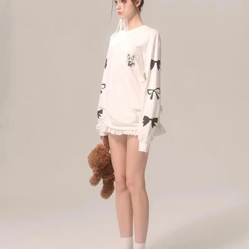 Cartoon Sailors Moon T Shirt 100% Cotton Printed Tsukino Usagi Long Sleeve White T-shirt for Women Girls Harajuku Loose Tees Top