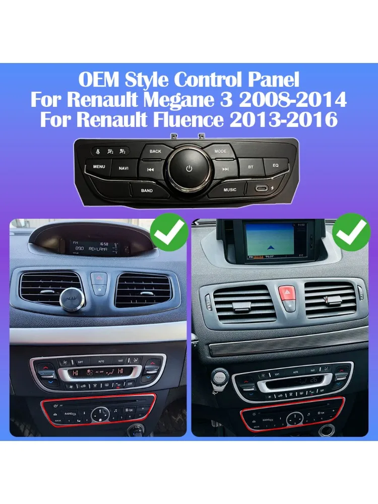 OEM Stijl Bedieningspaneel Voor Renault Megane 3 2008-2014 Voor Renault Fluence 2013-2016 Om Android Scherm autoradio Speler - afbeelding 2