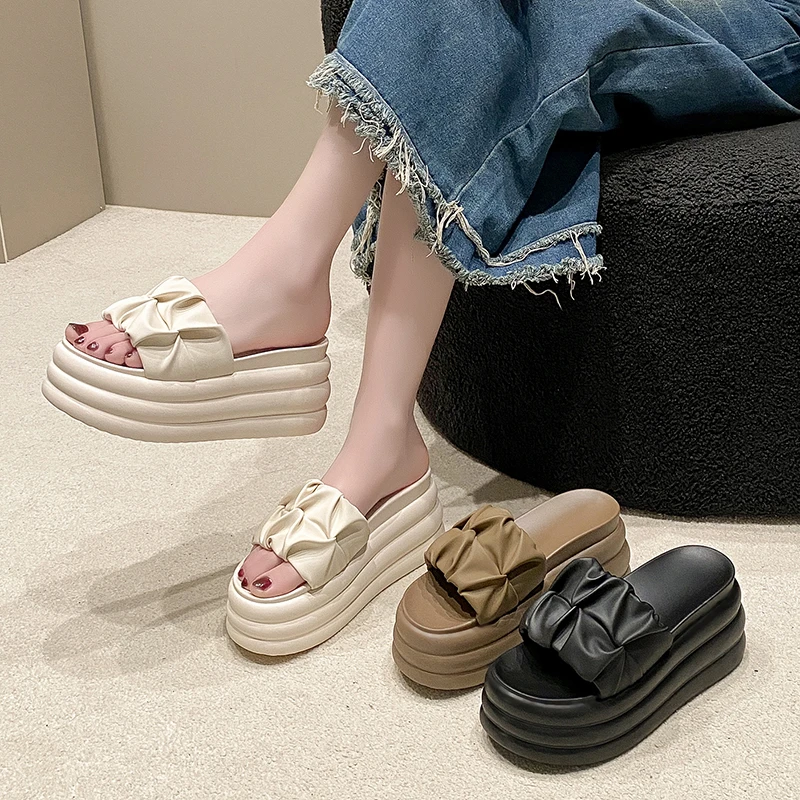 Summer Women Slippers New 2024 Thick Sole Dad Shoes Casual High Platform Slides Leisure Outside Flip-Flops Sneakers Woman 8.5CM