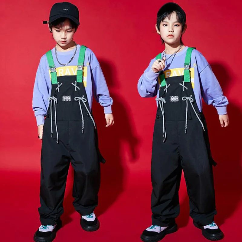 Kids Street Wear dance Hip Hop Clothing Loose Sweatshirt Casual Bib Overall Pants Romper for Girl Boy Jazz Dance Costume Clothes