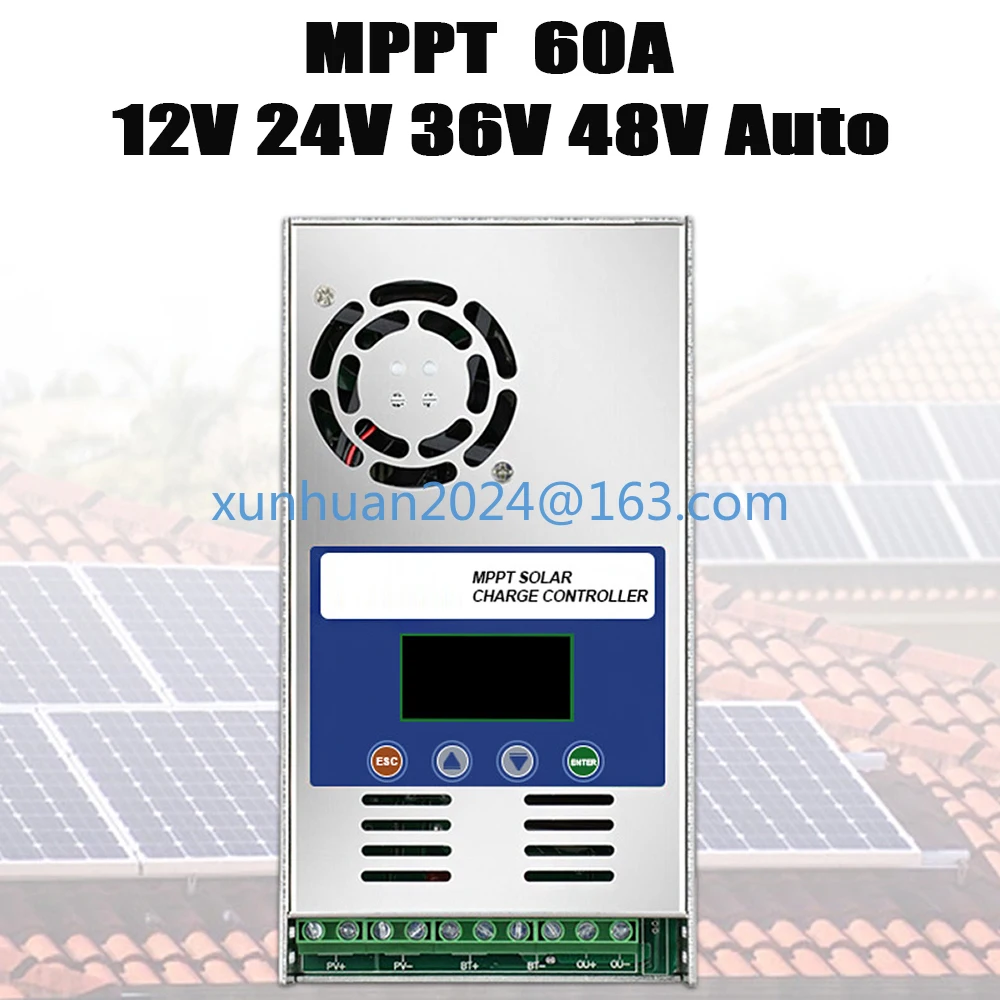 

60A MPPT Charge Controller 12V/24V/36V/48V Auto Solar Charge Controller for Max PV 190VOC Input Lead Acid Lithium Battery