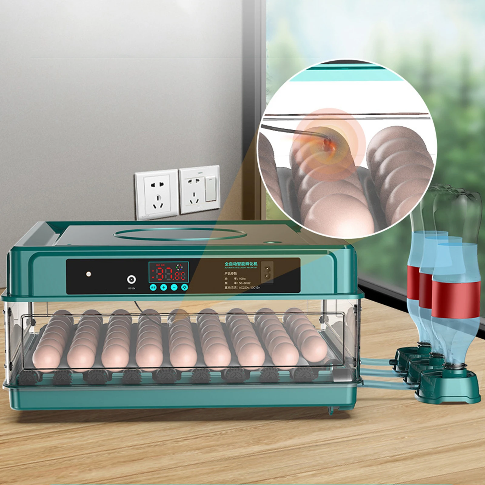 Automatic Egg Incubator Temperature Control Adjustable Egg Tray Digital with Egg Light Egg Turner for Birds Chicken EU Plug