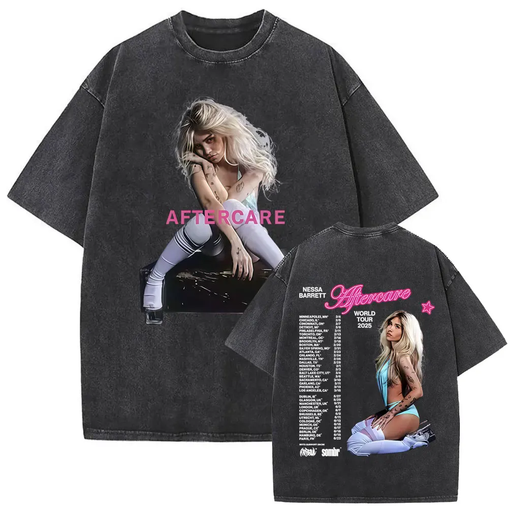 

Washed Vintage Nessa Barrett Aftercare Tour 2025 T-shirt Men Women Fashion Pop Punk Short Sleeve T Shirts Casual Cotton T-shirts