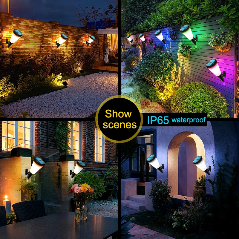 Solar Wall  Lights Outdoor Fence LED Light Warm White/RGB Garden Decoration Dimming Color Fixing Solar Panel Lights