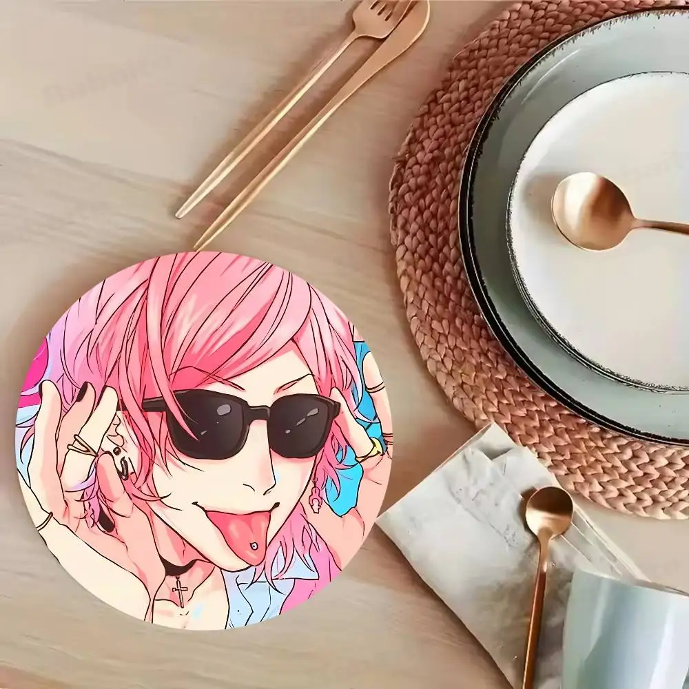 Cute Manga Yarichin Club Natural Coaster Creative Cute Cartoon Absorbent Cushion Coffee Mug Bowl Cushion Insulation Cushion