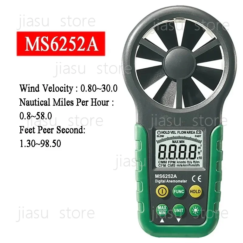 MS6252A MS6252B Digital Anemometer Wind Speed Meter Air Volume Ambient Temperature Humidity Tester with USB Interface