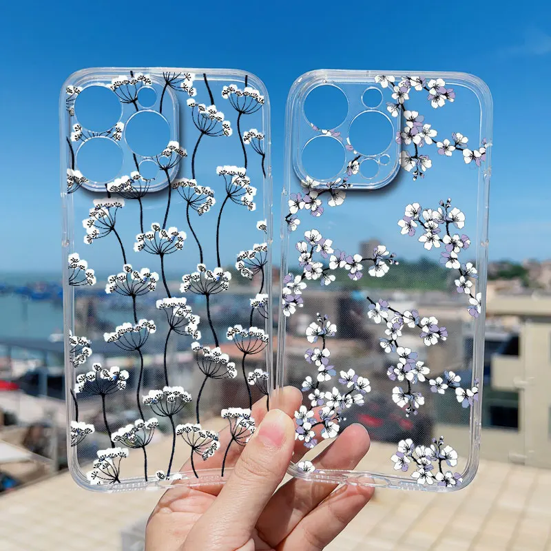 

Luxury ins Flower Floret Clear Phone Case For iPhone 15 14 13 Pro Max Mini XR XS X 14 7 8 Plus 12 11 Pro Max Transparent Covers