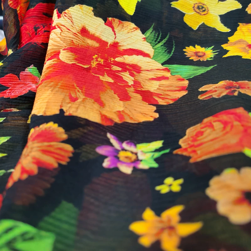 Inkjet Print Silk Fabric 120cm Width 15 Momme Georgette Cotton Mulberry Silk Cloth For Skirt Cheongsam Fabric Per Meter