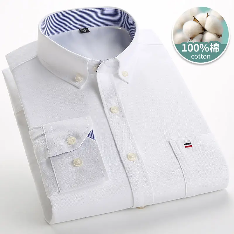 

New Business Casual Men's Social Shirt Long Sleeve Pure Cotton Oxford Soft Buttoned Plaid Formal Male Clothes Oversized Shirt