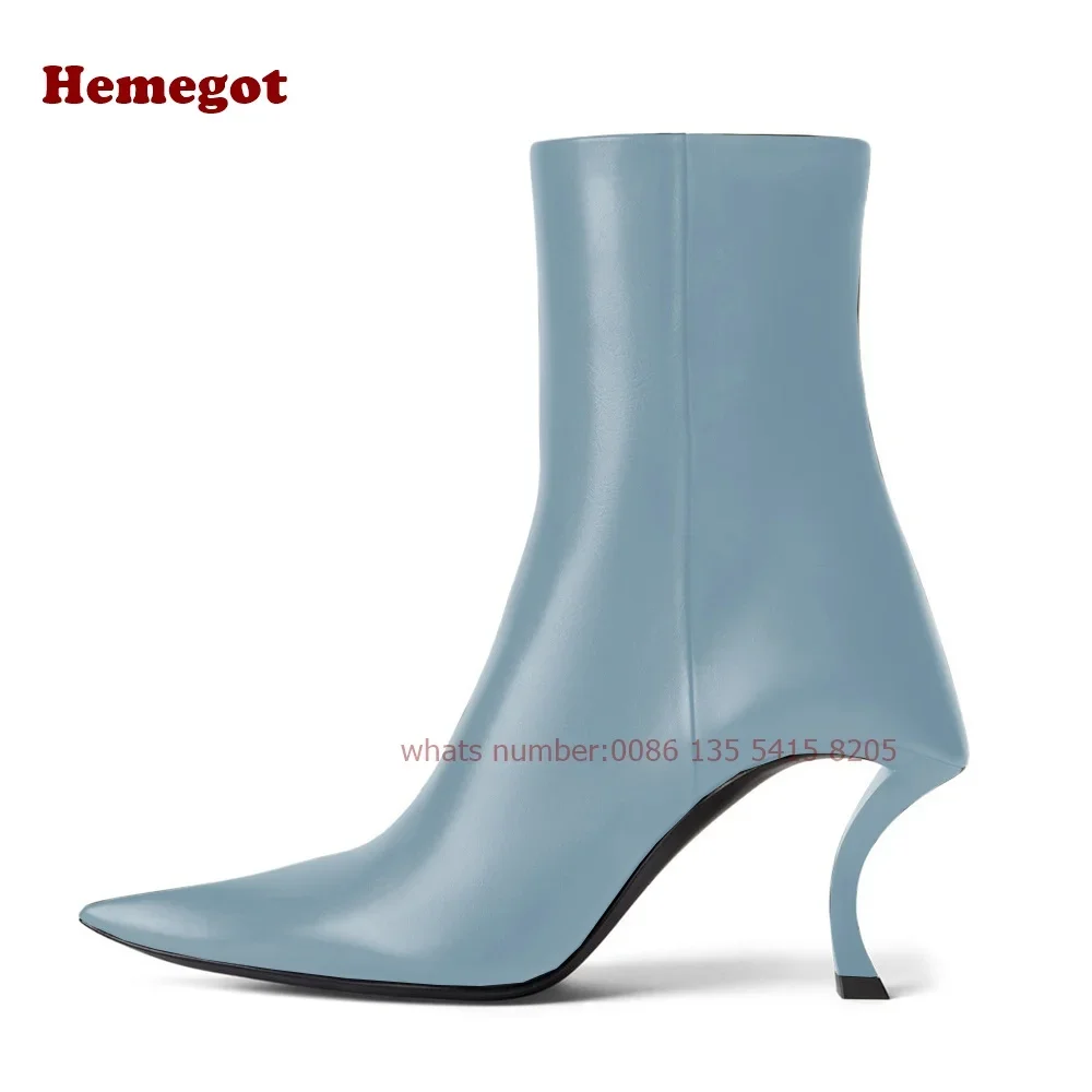 Pointy Toe Side Zipper Short Booties Glossy Black Strange Style Ankle Boots 2026 Winter Casual Shoes Runway Party Warm Shoes 43