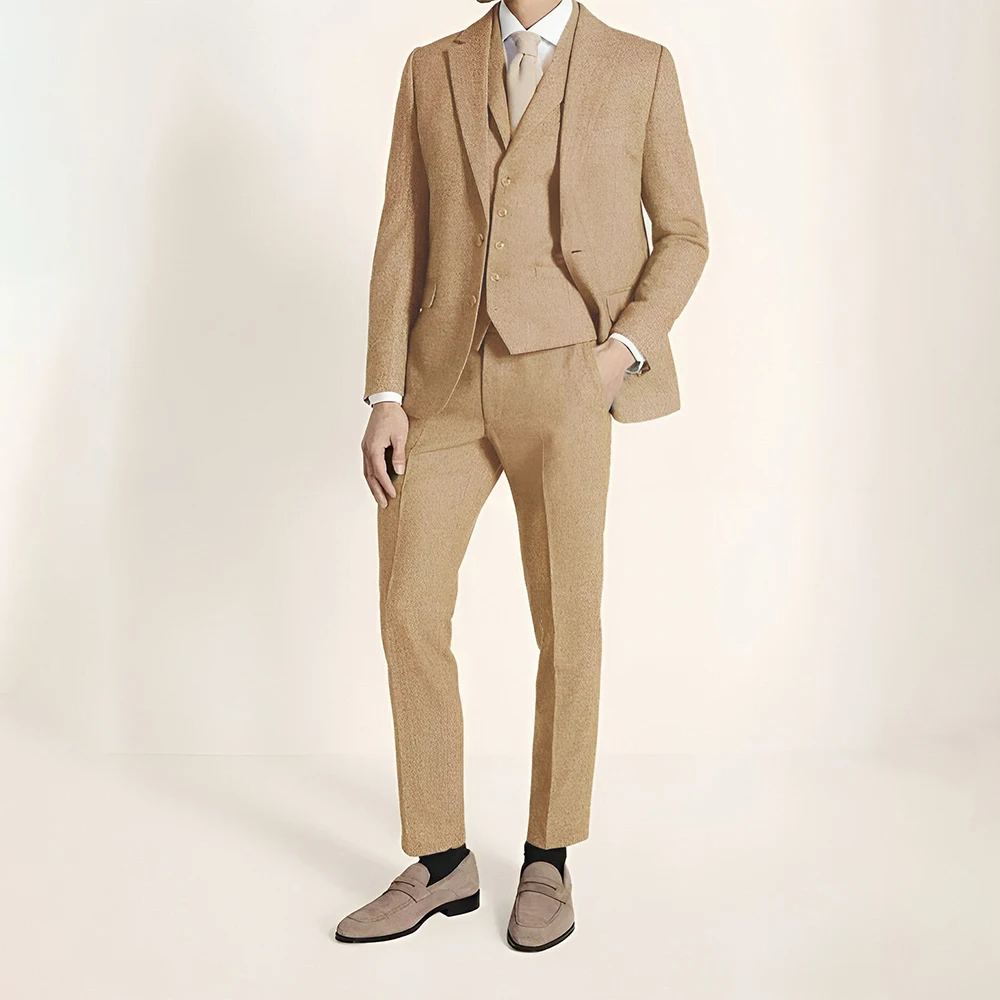 

Male Suit Single Breasted Men Costume Long Sleeves Flat Collar Blazer Pants Vest Tweed Suits Elegant Men's Clothing