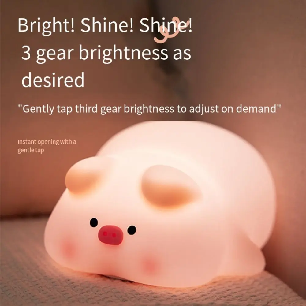 Bonito silicone piggy luz da noite led deitado plana porco lâmpada toque cabeceira durável sensor toque luz da noite do bebê quarto