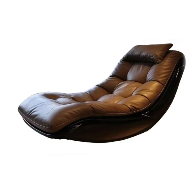 Minimalist living room fiberglass leather lazy sofa, recliner comfortable lunch break down sofa