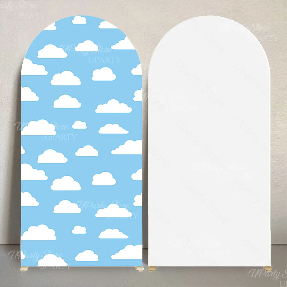 Weißer Wolkenbogen-Hintergrund, blauer Himmel, Wolke, bedruckt, Chiara-Oberteil, runder Standbogen-Abdeckung für Babyparty, Pilot, Geburtstagsdekoration – Detail 3
